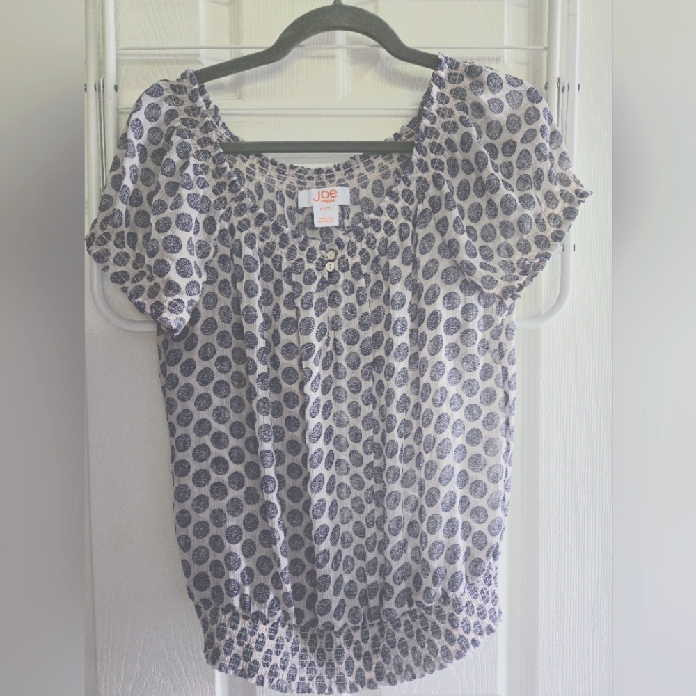 Joe Fresh Blue and White Flutter Sleeve Blouse, size M